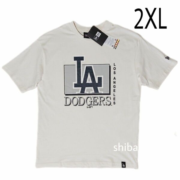 New Era ニューエラ 正規品 ドジャース LA WM tシャツ 半袖 ベージュ オフホワイト 白 大谷 海外2XLサイズ