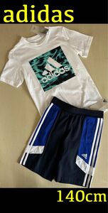 新品タグ付き　adidasアディダス　140cmセットアップ（ホワイト×ネイビー）