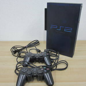 ソニー SONY PS2 プレイステーション2 SCPH-50000 スケルトン ブルー 本体 コントローラー2個付き 通電のみ確認 現状品 激安1円スタートの画像1