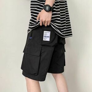 【人気】ワイドパンツ　カジュアル　韓国　XL　黒　半ズボン