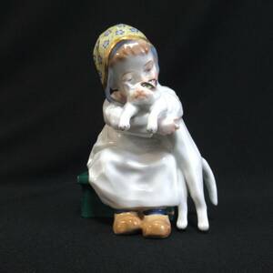 マイセン ヘンチェル人形 ネコを抱く女の子 ヘンチェルの子供シリーズ Meissen フィギュリン 60サイズ発送 w-2607933-127-mrrz