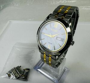 □ SEIKO セイコー ソーラー ホワイト文字盤 V158-0BA0 メンズ腕時計 コマ付/264528/423-36