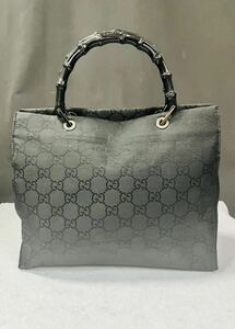 * GUCCI Old Gucci GG bamboo ручная сумочка парусина кожа оттенок черного / 264487 / 423-8