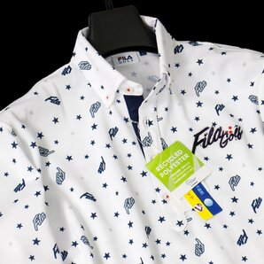 新品 FILA GOLF 吸汗速乾 鹿の子 ボタンダウン 長袖 ポロシャツ LL 白 フィラ ゴルフ シャツ ゴルフウェア メンズ 飛び柄 春夏 ◆CC2191Cの画像3