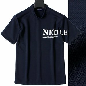 新品 ニコル ゴルフ 吸水速乾 中厚 モックネック 半袖 シャツ 46 (M) 紺 NICOLE GOLF ハイネック シャツ メンズ ウェア 春夏 ◆CC2177A