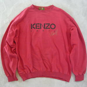 KENZO ケンゾー 胸ロゴ クルーネック スウェットトレーナー レッド 赤 メンズL ビンテージ品の画像1
