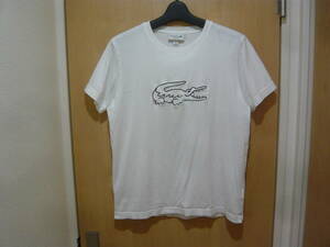 LACOSTE ラコステ ビッグワニ胸ロゴ クルーネック 半袖Tシャツ 純白 ホワイト メンズ3(JPメンズM) 状態良