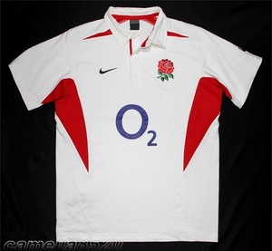イングランド 2006 2006 ラグビー O2 半袖 ポロ シャツ ホワイト サイズ L コットン 未使用 展示品 NIKE England Rugby Shirt 