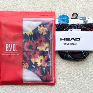 B.V.D＆HEAD ビキニ ブリーフ Mサイズ 花柄 カラフル＆デザイン ブラック×レッド 2枚セット