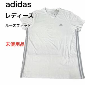 新品 M★ adidas アディダス 半袖 ロゴ Tシャツ ホワイト SH946 HM8318 レディース ルーズフィット