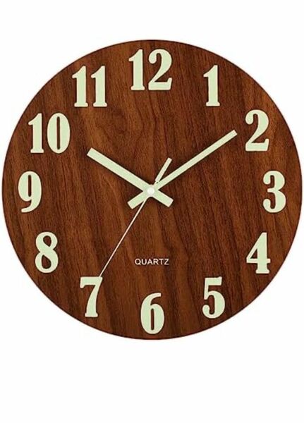 壁掛け時計 おしゃれ 木製 夜光 静音 壁時計 北欧 丸型 直径30cm 電池式 未使用品