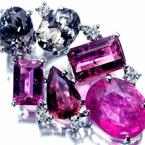 1円～【ジュエリー極】希少宝石！天然ルベライト8.74ct＆トルマリン＆ダイヤモンド0.15ct 高級K18WGペンダントヘッド a1025mm【送料無料】の画像2