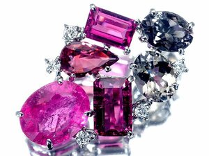 1円～【ジュエリー極】希少宝石！天然ルベライト8.74ct＆トルマリン＆ダイヤモンド0.15ct 高級K18WGペンダントヘッド a1025mm【送料無料】