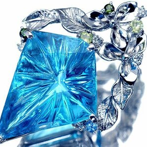 1円～【ジュエリー極】天然ブルートパーズ17.31ct＆ペリドット＆グリーントルマリン＆ダイヤ0.08ct 高級K18WGヘッド a1034uk【送料無料】の画像1