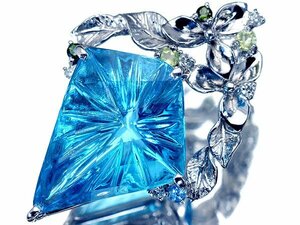 1円～【ジュエリー極】天然ブルートパーズ17.31ct＆ペリドット＆グリーントルマリン＆ダイヤ0.08ct 高級K18WGヘッド a1034uk【送料無料】