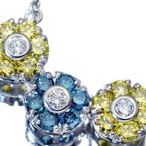 1円～【ジュエリー極】3カラー輝く！ブルー＆イエロー＆クリアダイヤモンド1.05ct 高級K18WGペンダントネックレス t4194mm【送料無料】の画像1