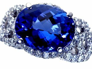 1円～【ジュエリー極】超希少宝石！超大粒天然タンザナイト6.30ct＆ダイヤモンド1.01ct 超高級Pt900リング h6548iul【送料無料】