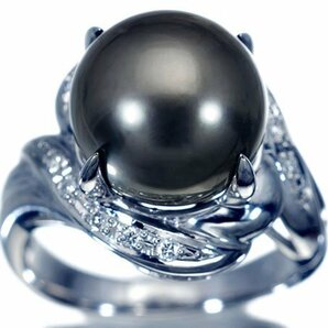 1円～【ジュエリー極】妖艶な色合い！南洋ブラックパール11.5mm＆天然ダイヤモンド0.12ct 高級Pt900リング a1045kv【送料無料】の画像2