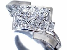 1円～【ジュエリー極】繊細な輝き！極上バケットカット天然ダイヤモンド0.35ct 高級Pt900リング t4215vu【送料無料】_画像1