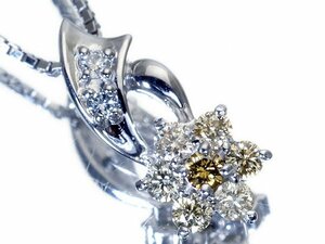 1円～【ジュエリー極】お洒落なフラワーデザイン！良質天然ダイヤモンド0.28ct 高級K18WGペンダントネックレス k8436vz【送料無料】