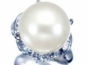 1 jpy ~[ jewelry ultimate ] large grain presence! good quality south . cream color White Butterfly pearl 13.2mm.& natural diamond 0.52ct high class Pt900 ring a1068mo[ free shipping ]