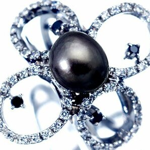 1円～【ジュエリー極】激希少品！南洋黒蝶ケシパール＆天然クリアダイヤ0.43ct＆ブラックダイヤ 超高級K18WGリング a1070gk【送料無料】の画像1