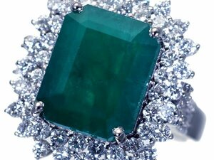 1円～【ジュエリー極】超希少品！超特大天然濃厚エメラルド6.97ct＆極上ダイヤモンド1.39ct 超高級K18WGリング h6558irl【送料無料】