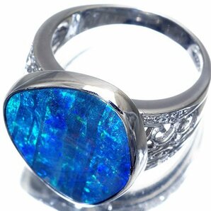 1円～【ジュエリー極】鑑付 幻想的遊色！大粒良質天然ボルダーオパール7.49ct＆ダイヤモンド0.05ct 高級Pt900リング k8449krlm【送料無料】の画像6