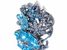 1円～【ジュエリー極】超豪華 花彫刻天然ブルートパーズ15.59ct＆脇ブルトパ0.90ct＆ダイヤ0.48ct 超高級K18WGリング k8448izl【送料無料】_画像4