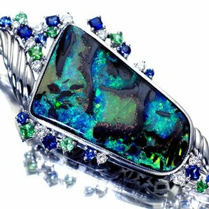 1円～【ジュエリー極】鑑付 極上品 特大天然ボルダーオパール26.90ct＆３宝石 超高級Pt900＆K14WGブローチ兼ヘッド h6559ilul【送料無料】の画像3