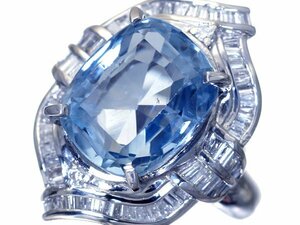 1円～【ジュエリー極】鑑/分析付 超特大 天然非加熱ブルーサファイア9.835ct＆ダイヤ0.86ct 超高級Pt900リング h6564iri【送料無料】