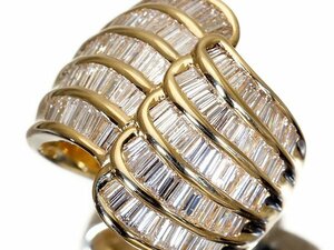 【ジュエリー極】極上品！眩い輝き！極上天然バケットカットダイヤモンド3.00ct 超高級K18YGリング k8414vlml【送料無料】