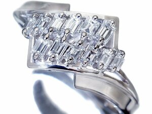 【ジュエリー極】繊細な輝き！極上バケットカット天然ダイヤモンド0.35ct 高級Pt900リング t4215vr【送料無料】