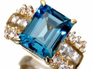 1円～【ジュエリー極】２色の煌き！良質天然ブルートパーズ5.00ct＆良質天然ホワイトトパーズ0.70ct 高級K18YGリング k8494mv【送料無料】