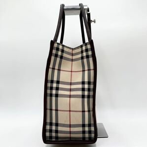 731【極美品】BURBERRY バーバリー ミニトートバッグ ハンドバッグ ミニバック ノバチェック ロゴプレート キャンバス レザー 革 ブラウンの画像4