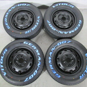  ホワイトレター 新品タイヤ+中古鉄チン 4本SET VITOUR GERMAN-007 165/70R12 77T RWL 2023年製 12×4.00B 100/4H+45 59Φ 軽トラ Y00203の画像1