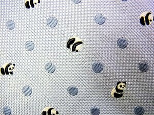 DC01565♪【キャラ柄】シルク100％ 刺繍「パンダ 動物 ドット」USED並品 ネクタイ♪