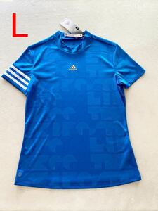 adidas アディダス ゴルフ 半袖モックネックシャツ ブルーLサイズ