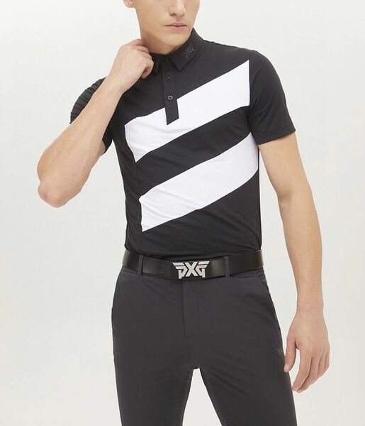 PXGゴルフウエアメンズゴルフポロシャツ 黒色Mサイズ