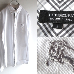 希少 BURBERRY BLACK LABEL バーバリーブラックレーベル 襟裏/袖裏ノバチェック ホースロゴ刺繍 ストレッチ鹿の子 BDシャツ 3 白 ホワイトの画像1