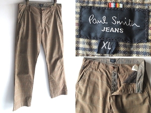 Paul Smith JEANS ポールスミス ジーンズ ロゴピスネーム コットン チェックパンツ XL ベージュ ブラウン 大きいサイズ