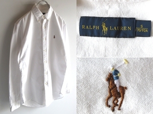 RALPH LAUREN ラルフローレン ポロポニーロゴ刺繍 コットン オックスフォード BDシャツ S ホワイト 白 ボタンダウン 国内正規品