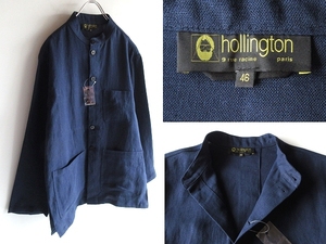 新品 フランス製 Hollington ホリントン Savoie Jacket リネン スタンド襟 マオカラー カバーオール サボアジャケット 46 ネイビー 紺