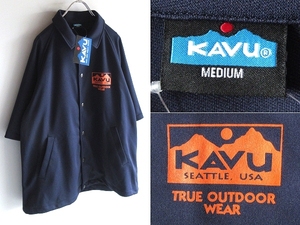 新品タグ付 KAVU カブー 2023 N-NW Jersey ロゴプリント ノーウエストジャージー 半袖 コーチジャケット M ネイビー 紺 オレンジ