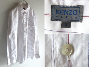 希少 ビンテージ KENZO PARIS ケンゾー パリ コットン ストライプシャツ 3 白 ホワイト 日本製 ネコポス対応