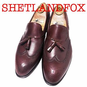 304.SHETLANDFOXシェットランドフォックス ケンジントン タッセルローファー ウイングチップ レザーシューズ 限定オーダー ワイン 6.5