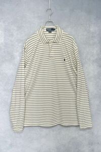 【 ラルフローレン 極上コットン生地 】 polo ralph lauren ピンボーダー ハイゲージ ニット ポロシャツ / size XL / 90s シャツ