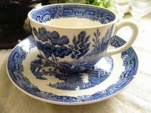 （英）ヴィンテージ　WEDGWOOD　ウィローパターン　カップ＆ソーサー　ディスプレイ