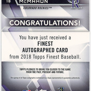 ROCKIES三塁▲RYAN McMAHON/2018 TOPPS FINEST直書サインRC #50 ゴールドリフ版!の画像2