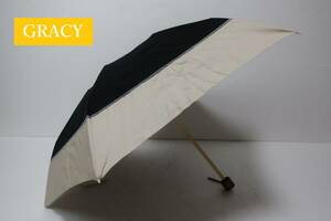 新品　ムーンバット製　高級ブランド　グレイシー (GRACY)　日本製　麻混　UV遮蔽率９９％以上　折り畳み日傘　42-1 ブラック×ベージュ系